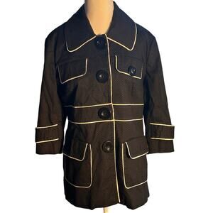 Kenzie Large Black Small White Polka Dot Retro 60s Mod Short Preppy Trench Coat